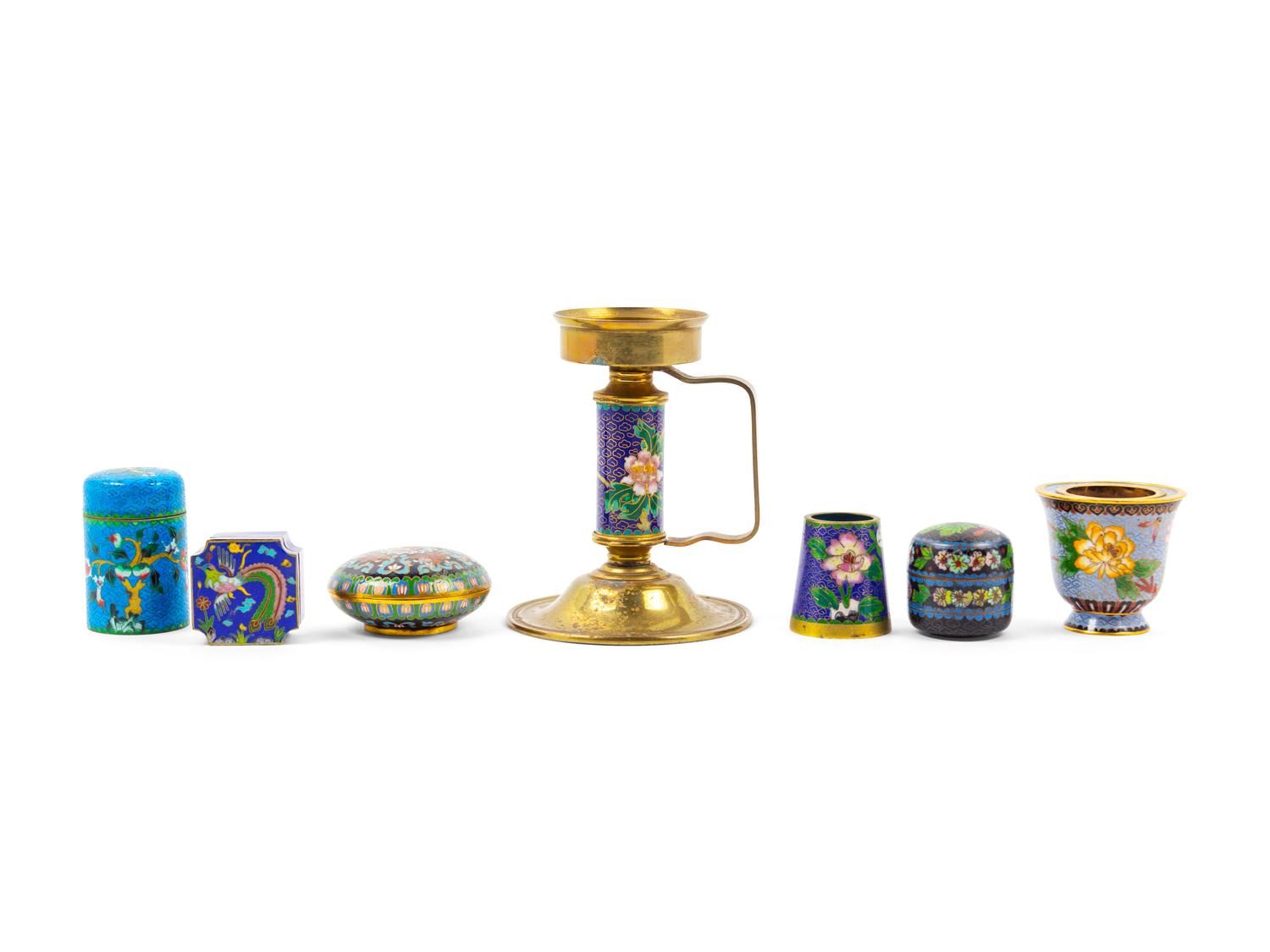 A Group of Seven Chinese Export Cloisonné Enamel Articles