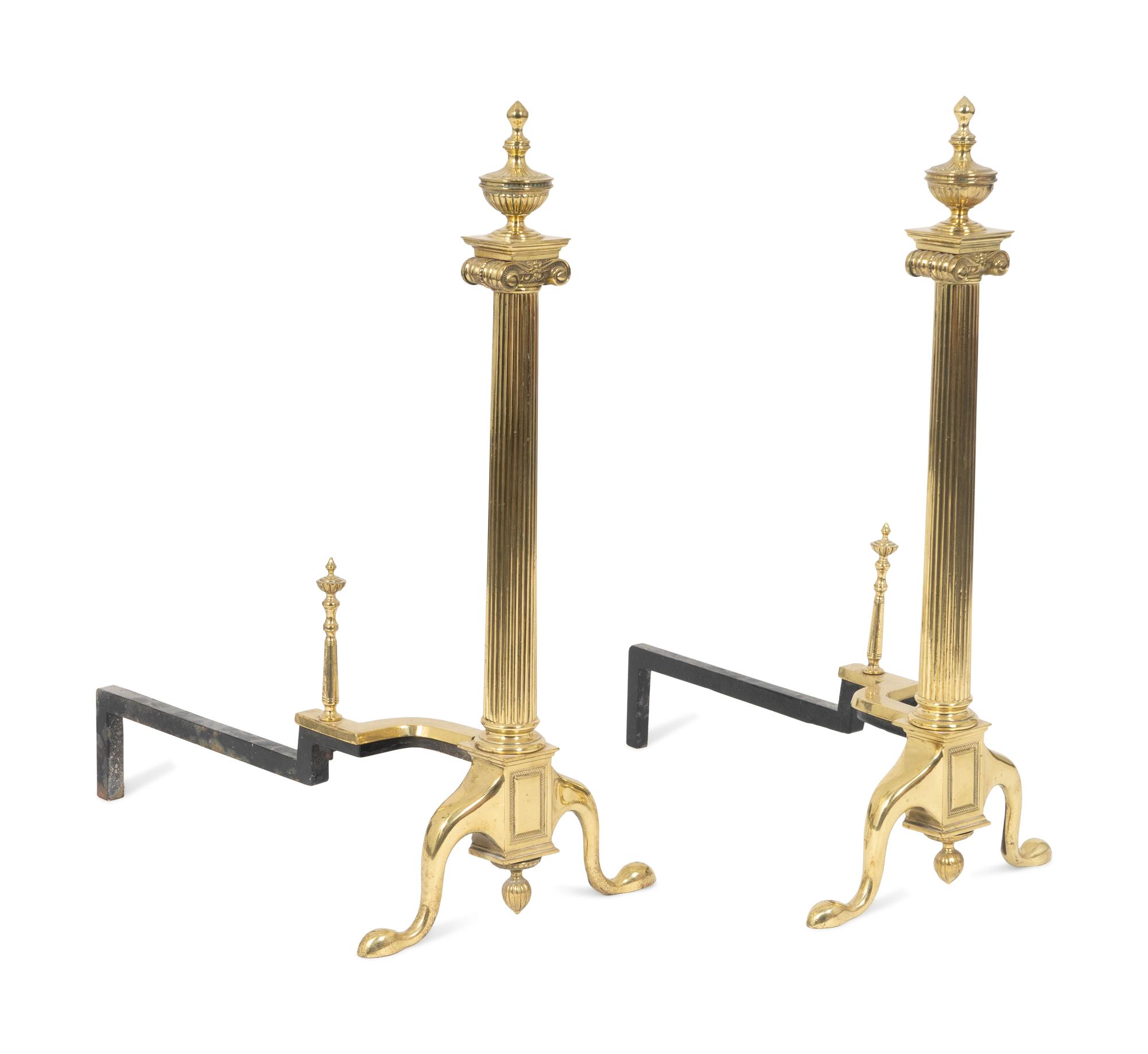 A Pair of Neoclassical Style Brass Andirons — 20TH CENTURY