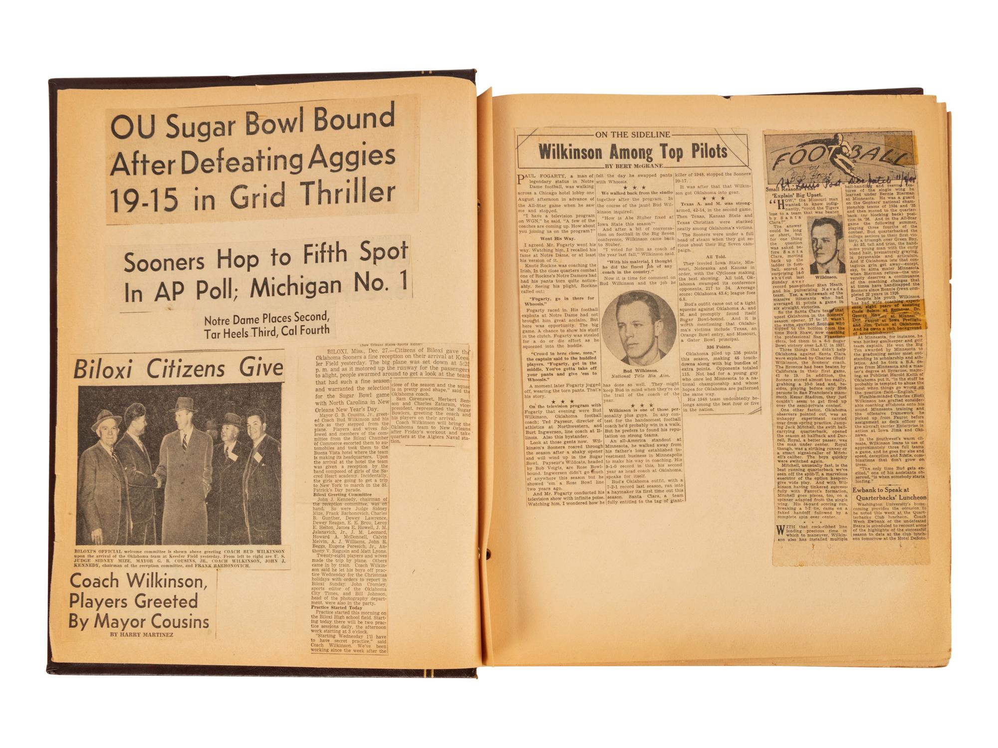 A Group of Four Career Scrapbooks and a KOCO TV Videotape from The Collection of Hall of Fame Oklahoma Football Coach Bud Wilkinson,