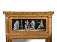 A North European Neoclassical Gouache Panel Inset Giltwood Mirror