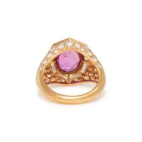 PINK SAPPHIRE, DIAMOND AND YELLOW GOLD RING