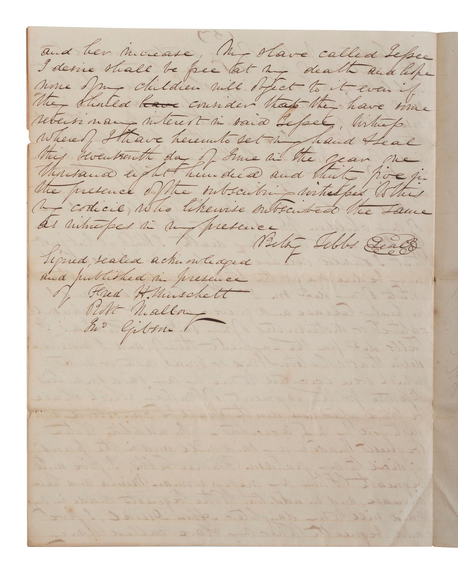 [ENSLAVEMENT & ABOLITION]. A group of 4 documents identified to the Carr and Tebbs families of Virginia, incl. references to the manumission and sale of enslaved persons.
