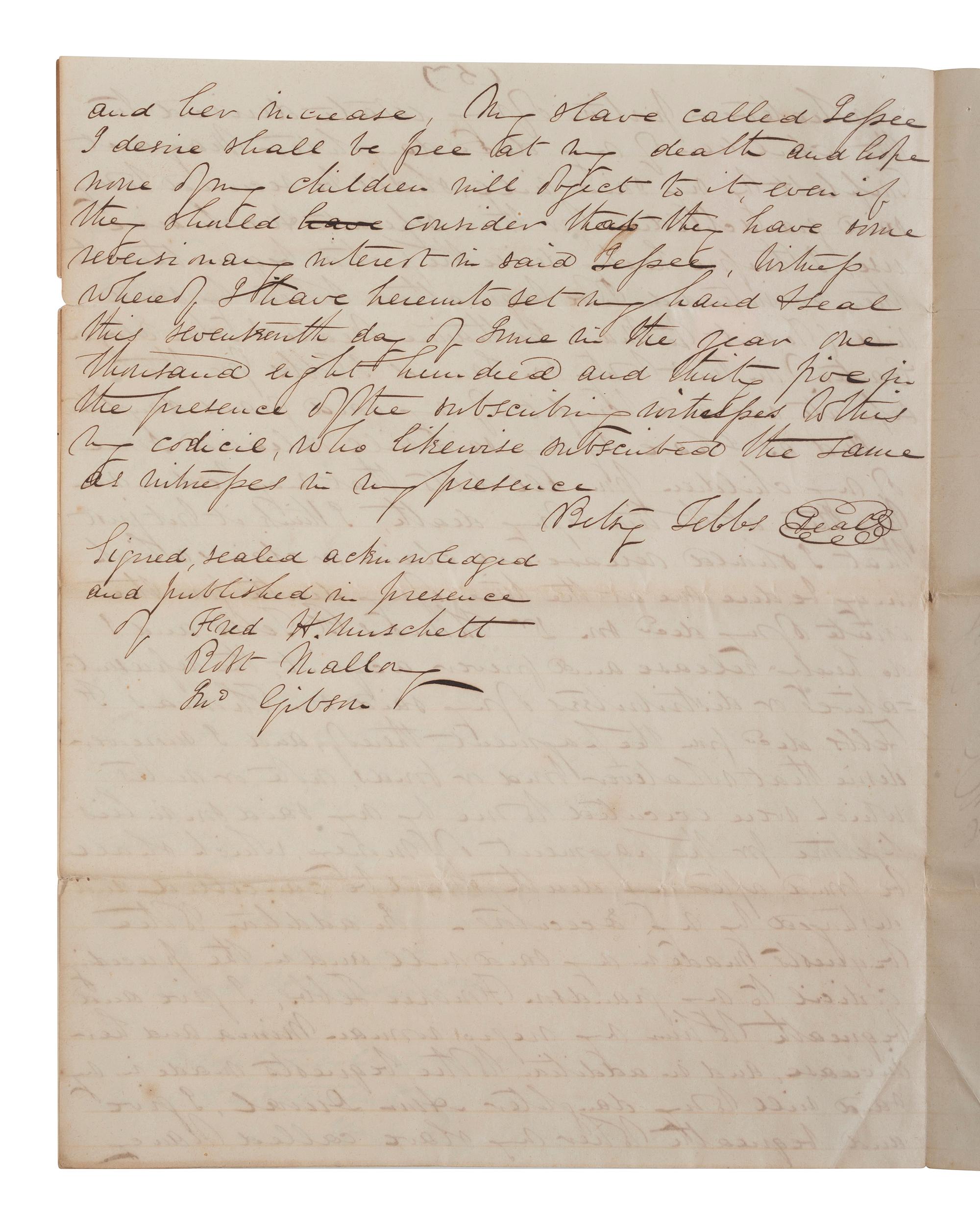 [ENSLAVEMENT & ABOLITION]. A group of 4 documents identified to the Carr and Tebbs families of Virginia, incl. references to the manumission and sale of enslaved persons.