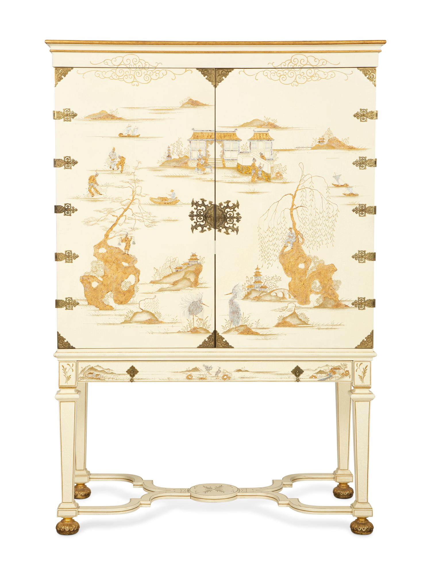 A Dessin Fournir White Lacquer Griswold Cabinet