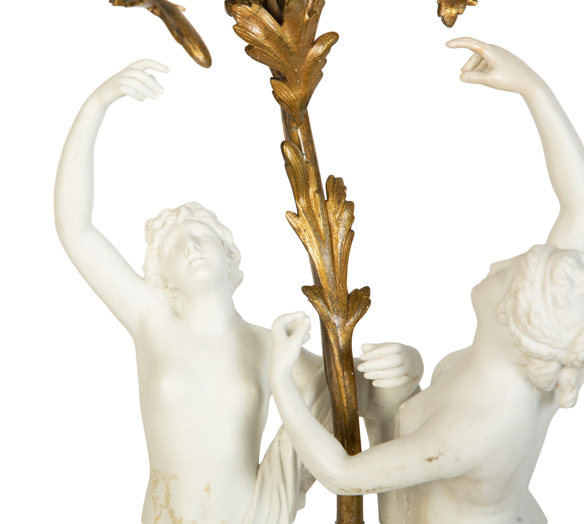 A Gilt Bronze Mounted Bisque Porcelain Candelabrum