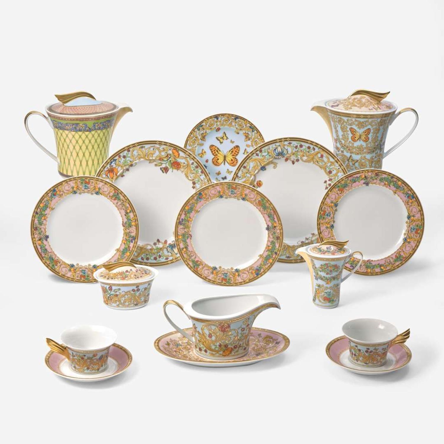 A porcelain dinner service for fifteen in "Ikarus - Le Jardin de Versace" pattern Versace for Rosenthal, Germany, Modern