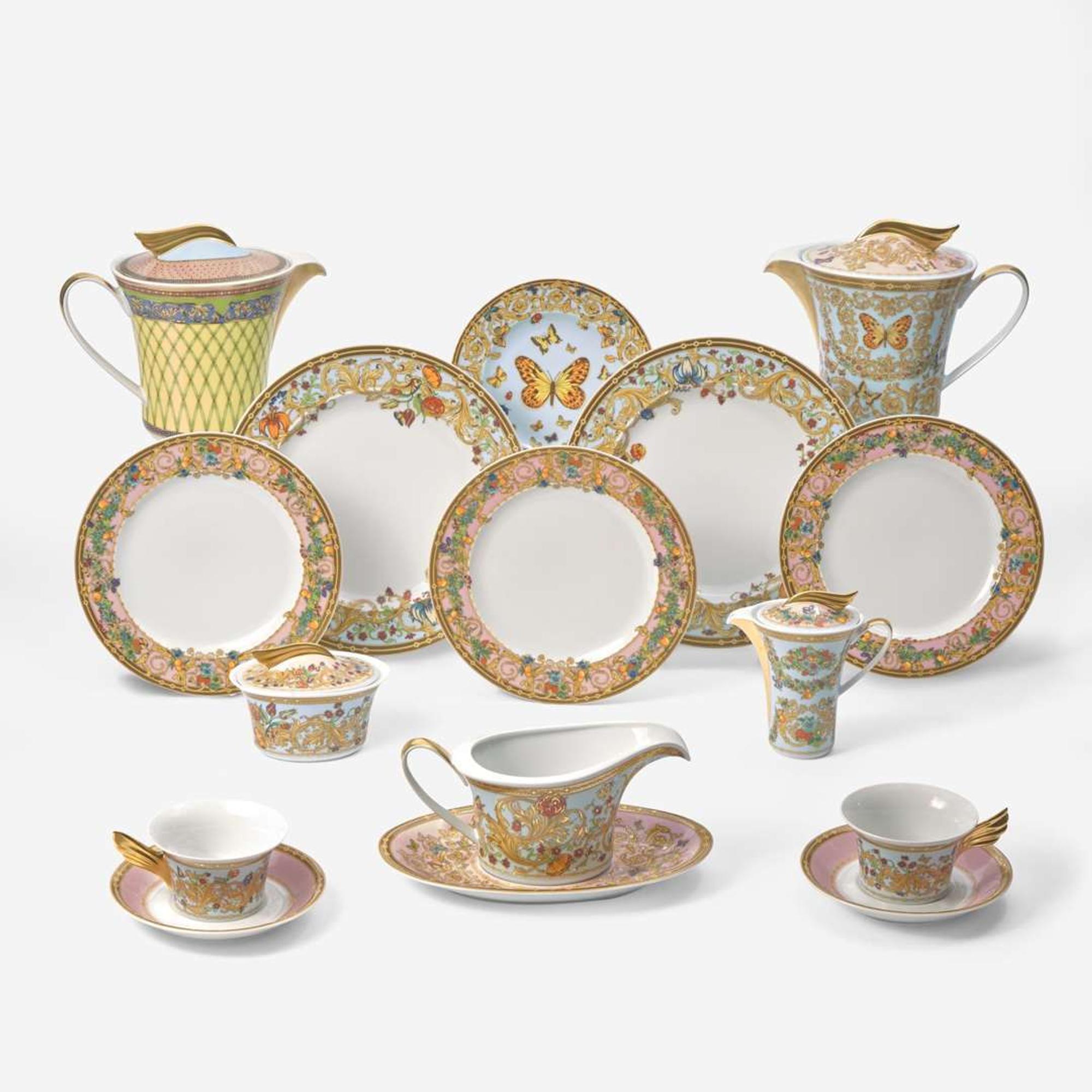 A porcelain dinner service for fifteen in "Ikarus - Le Jardin de Versace" pattern Versace for Rosenthal, Germany, Modern