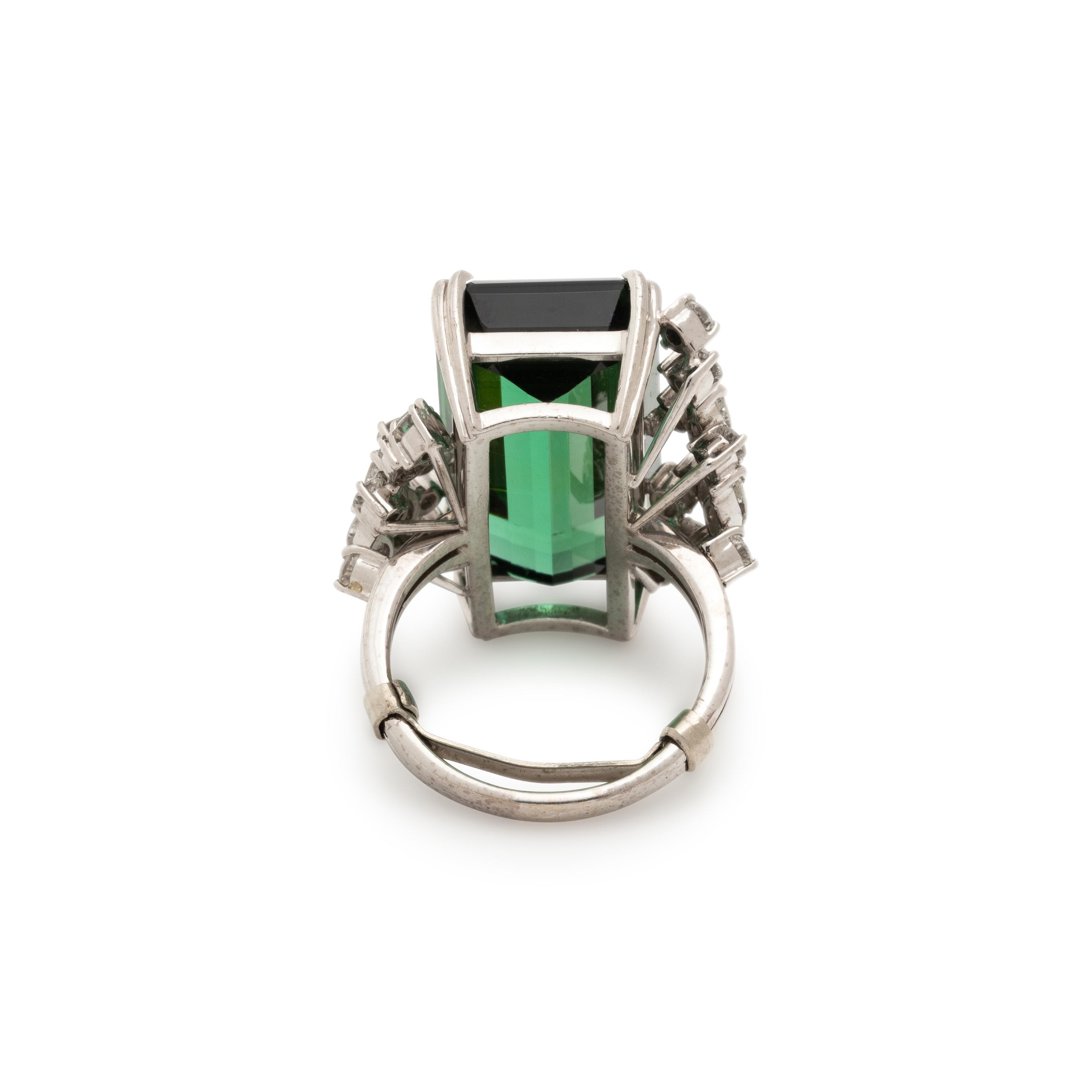 GREEN TOURMALINE AND DIAMOND RING