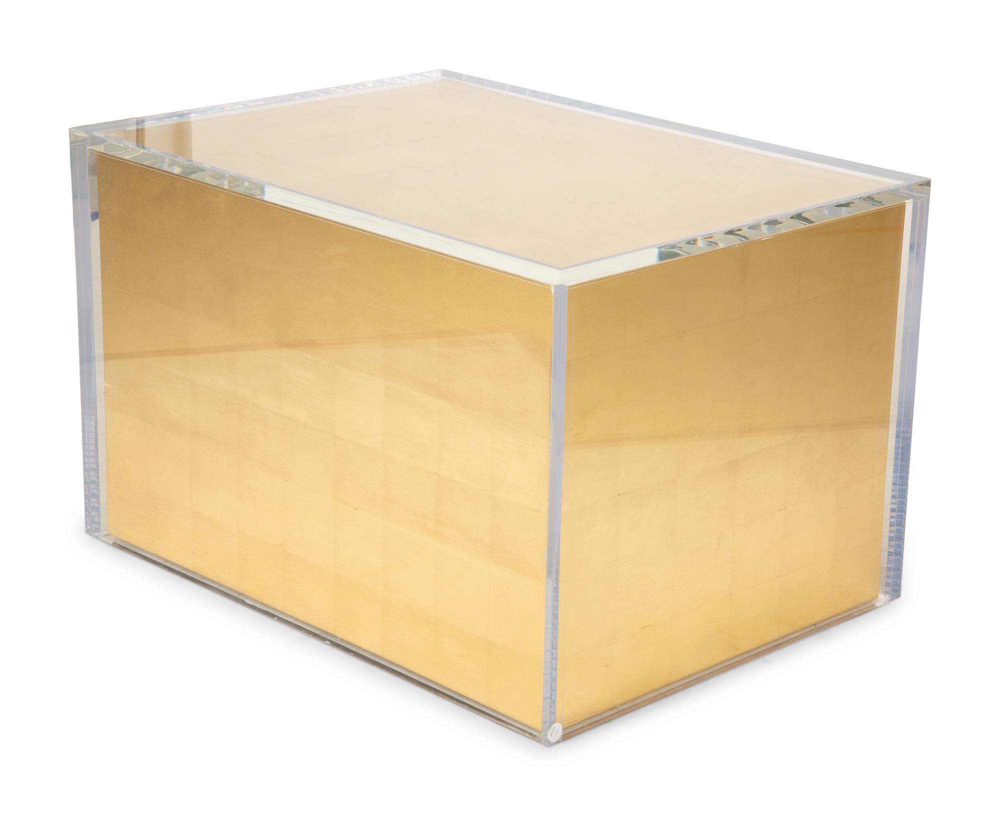 A Contemporary Lucite Enclosed Gold Leafed Rectangular Pedestal — 20th/21st Century