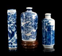 Three Blue and White Porcelain Snuff Bottles