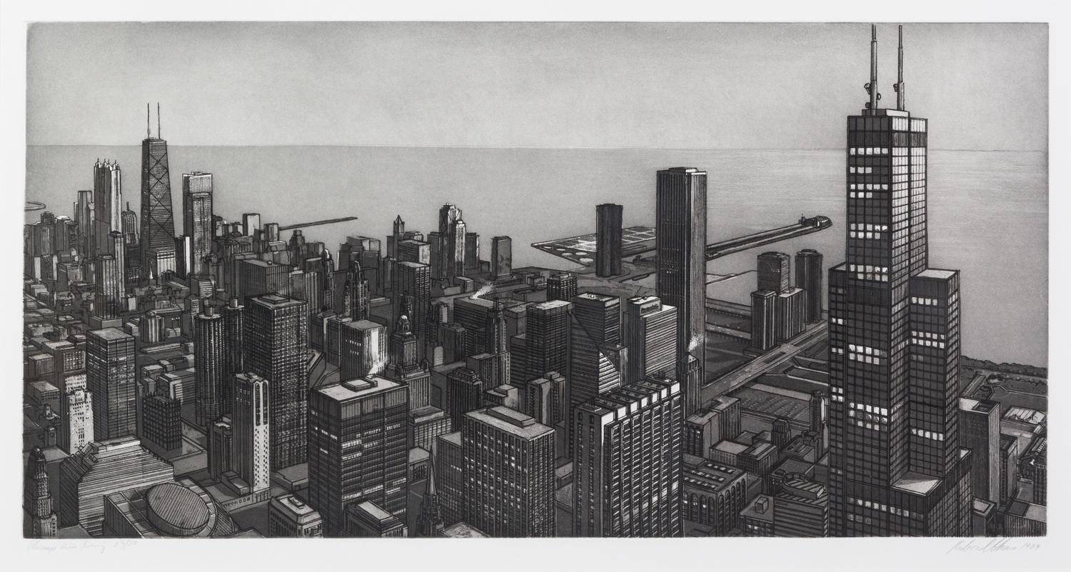 Richard Haas, (American, b. 1936), Chicago View, Evening, 1989
