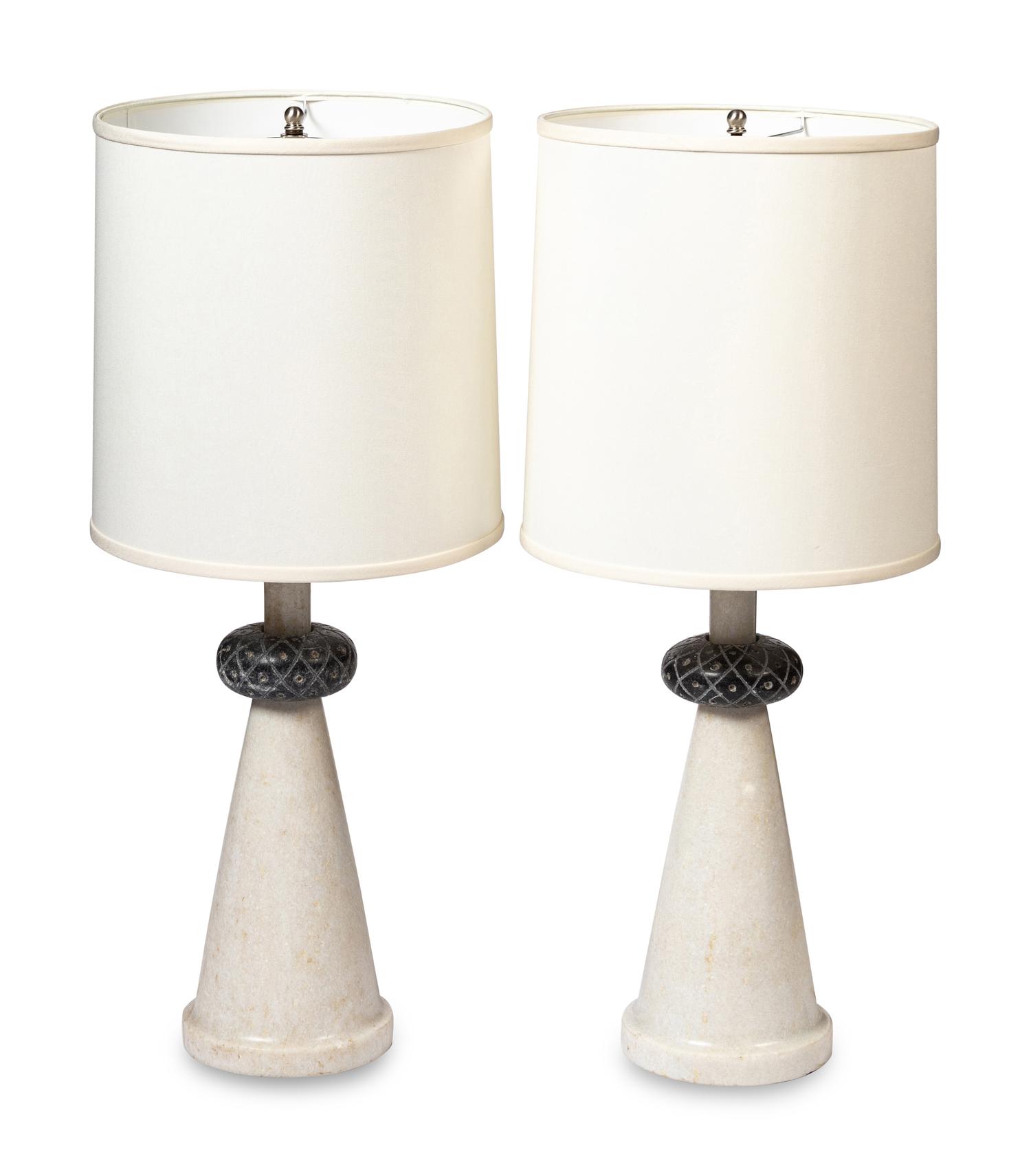 A Pair of Contemporary Turned Marble Table Lamps