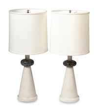 A Pair of Contemporary Turned Marble Table Lamps