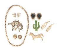 EIGHT PIECES OF SILVER AND WESTERN THEMED JEWELRY