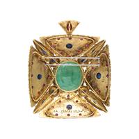 YELLOW GOLD, MULTIGEM AND DIAMOND PENDANT/BROOCH