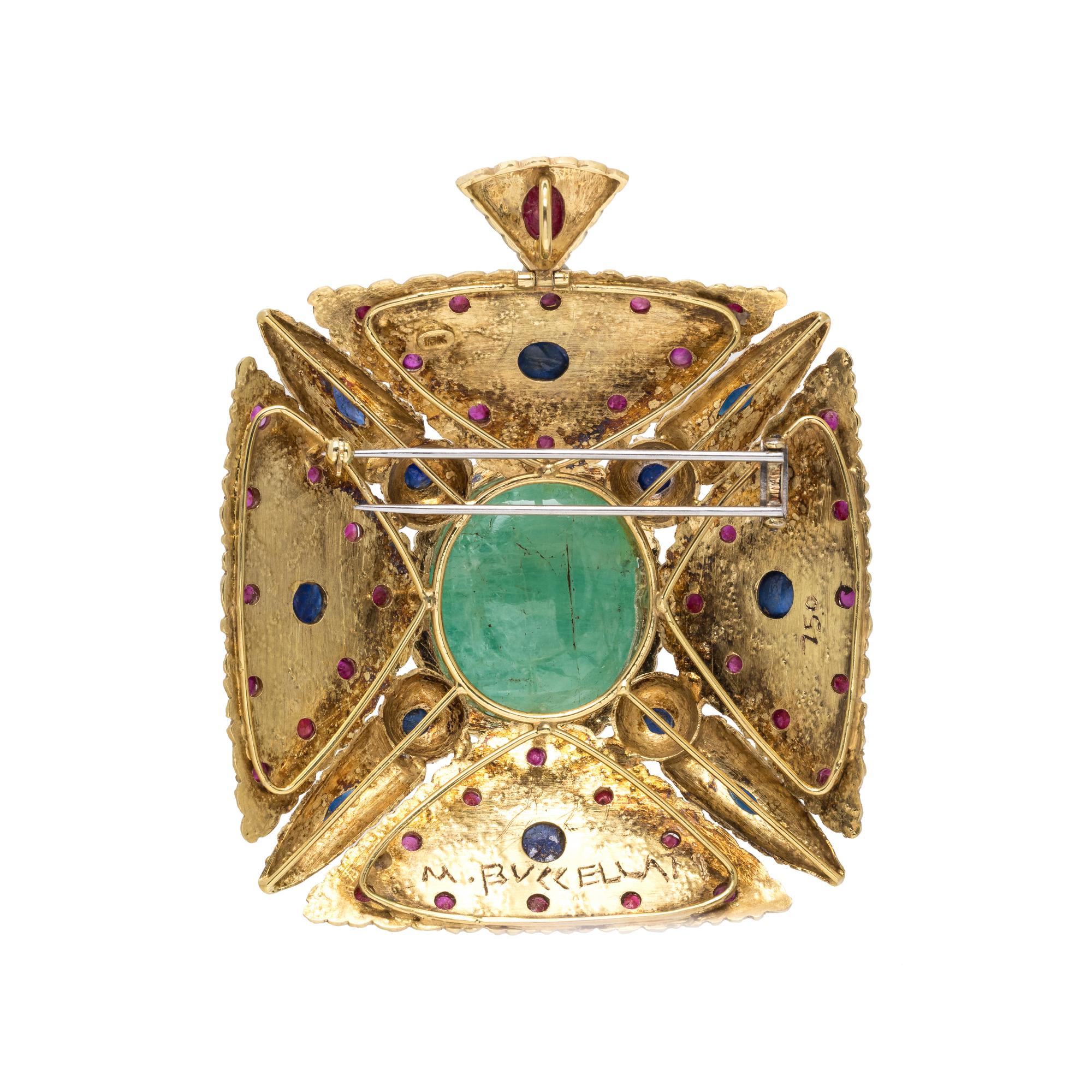 YELLOW GOLD, MULTIGEM AND DIAMOND PENDANT/BROOCH