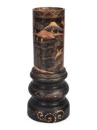 A Japanese Lacquer Brush Pot on Stand