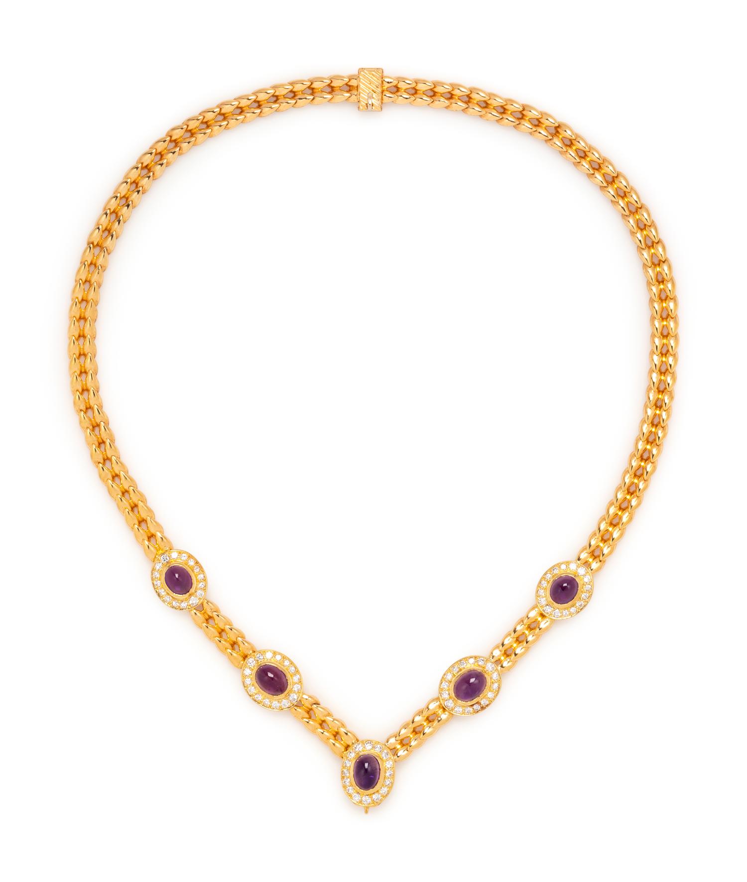 VAN CLEEF & ARPELS, YELLOW GOLD, AMETHYST AND DIAMOND NECKLACE