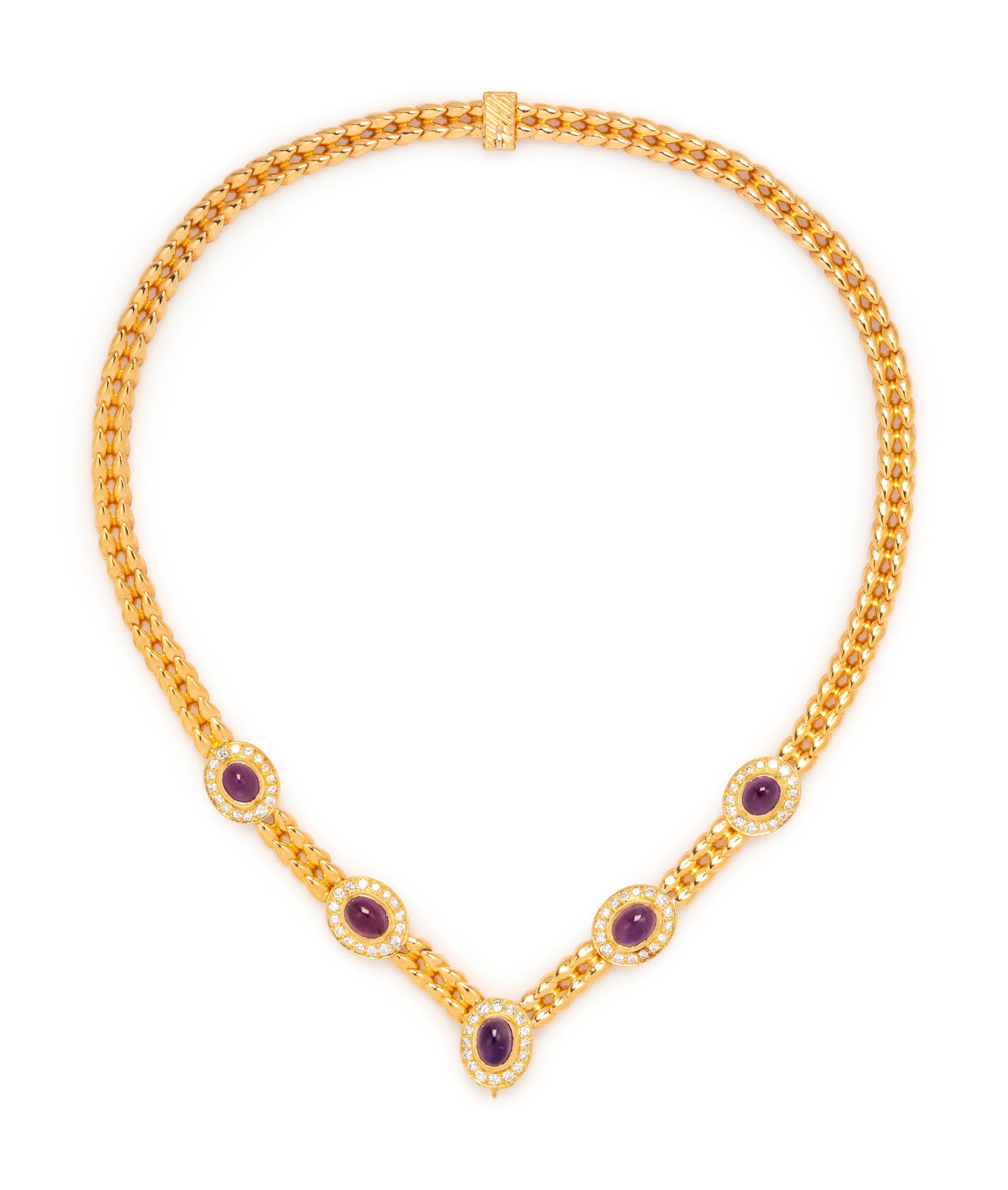 VAN CLEEF & ARPELS, YELLOW GOLD, AMETHYST AND DIAMOND NECKLACE