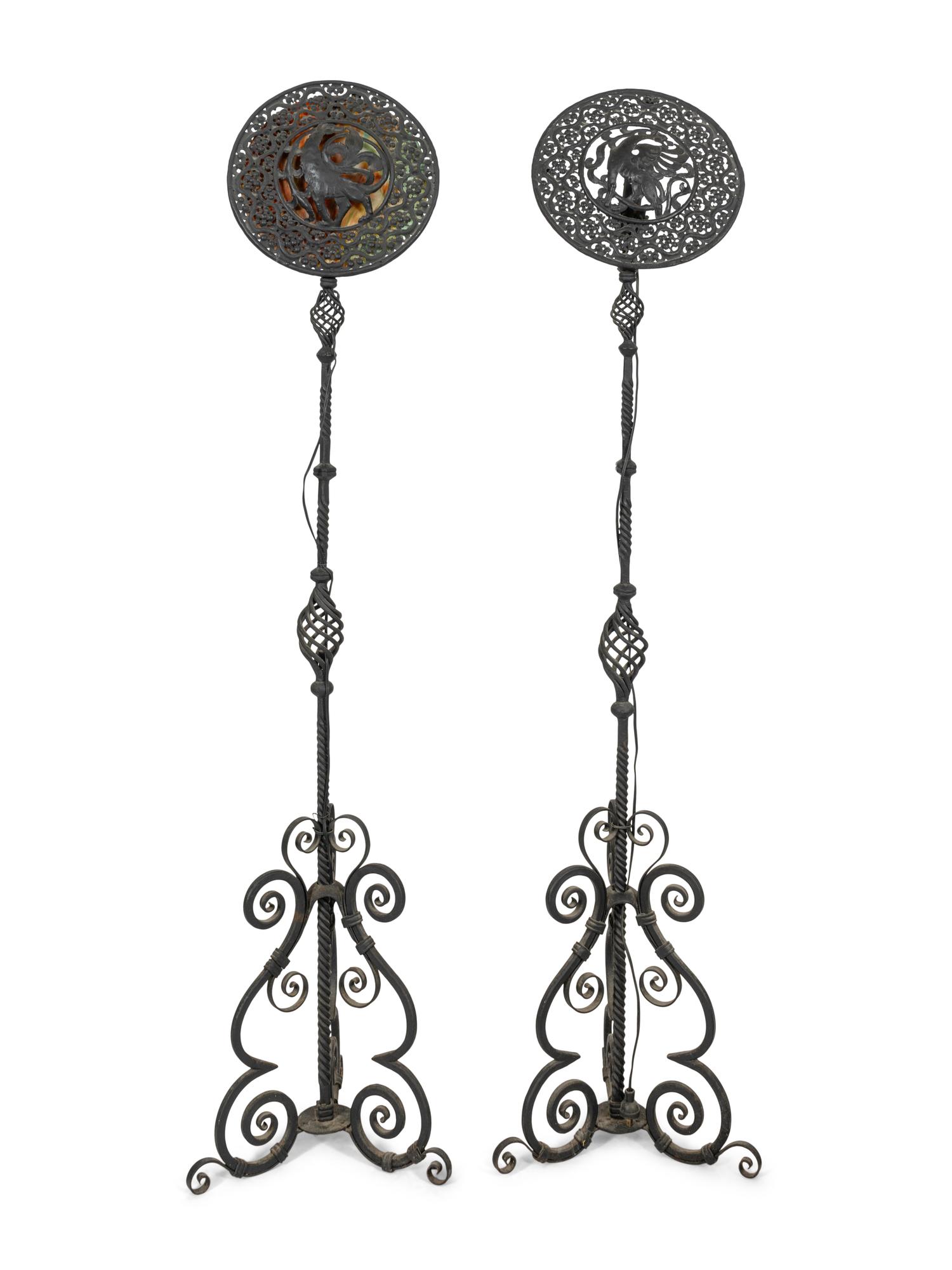 A Pair of Spanish Renaissance Style Wrought Iron Torchères