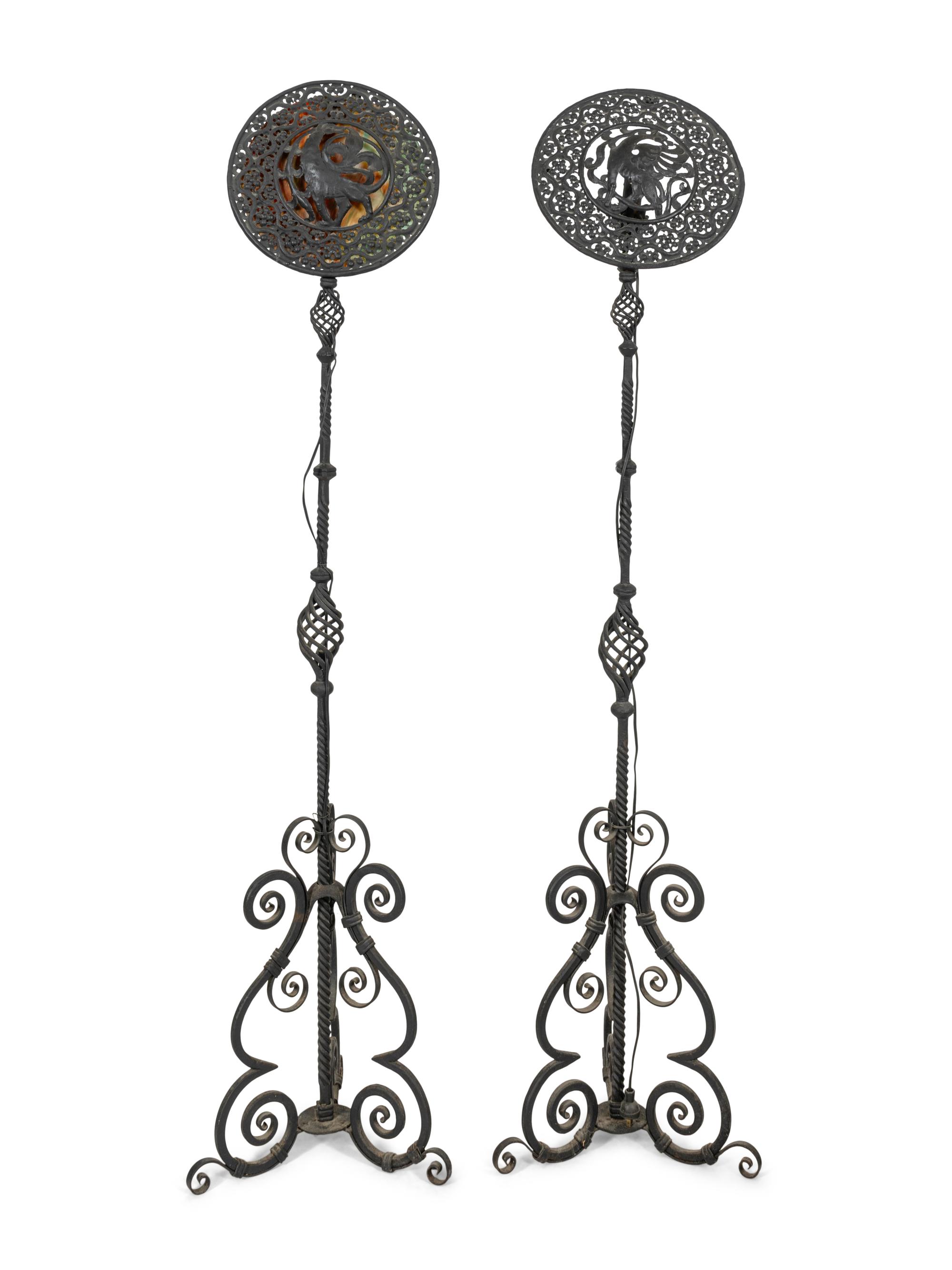 A Pair of Spanish Renaissance Style Wrought Iron Torchères