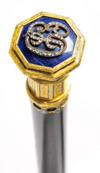 A Continental 22-Karat Gold, Enamel and Diamond-Inset Walking Stick Length 36 1/4 inches. — 19TH CENTURY
