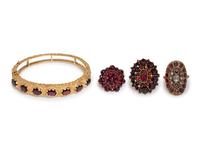 A Collection of Yellow Gold and Garnet Jewelry,