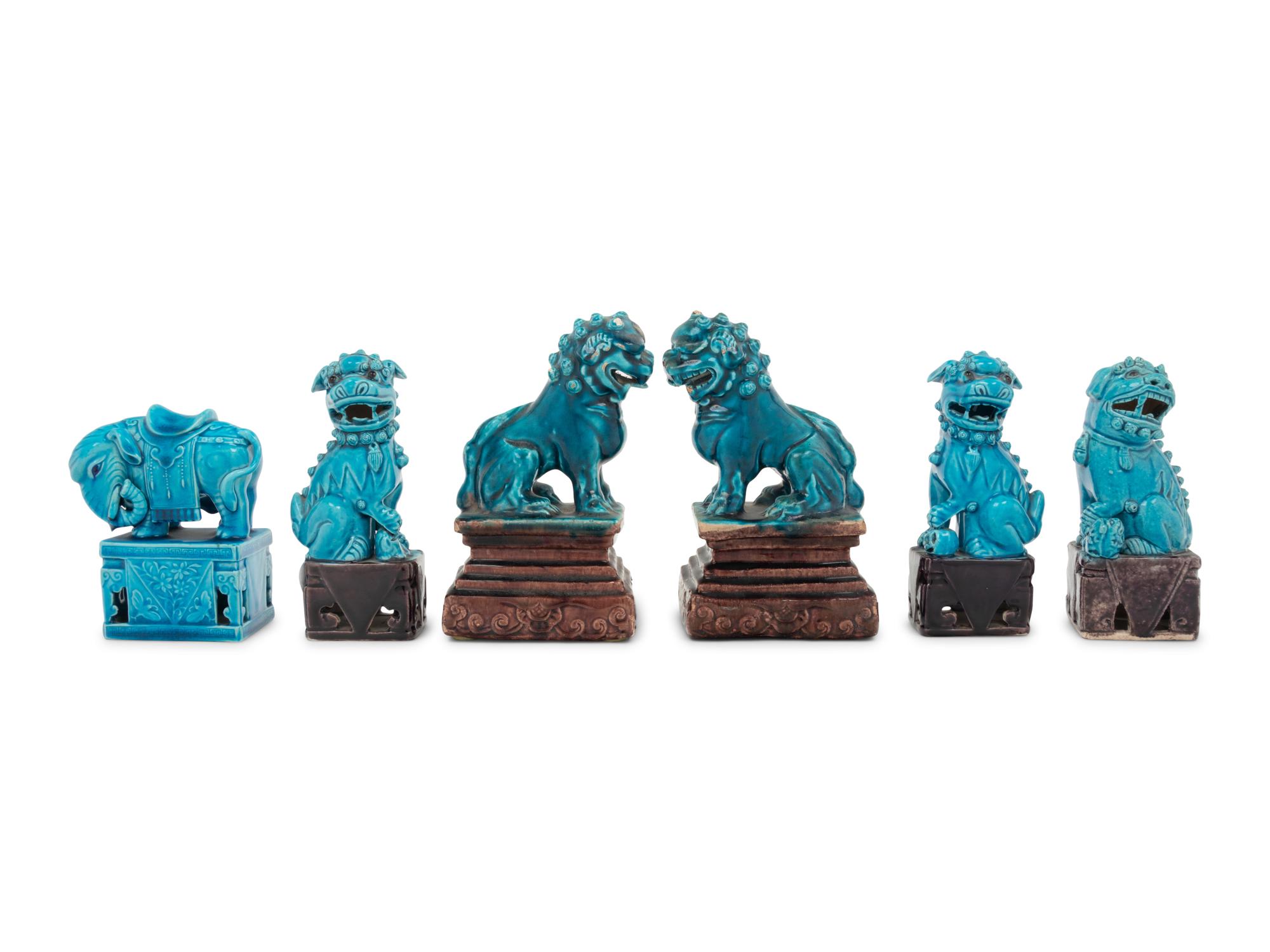 Six Turquoise Glazed Porcelain Figures of Animals