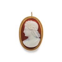 A Neoclassical Carnelian Cameo Pendant Brooch with the God Apollo