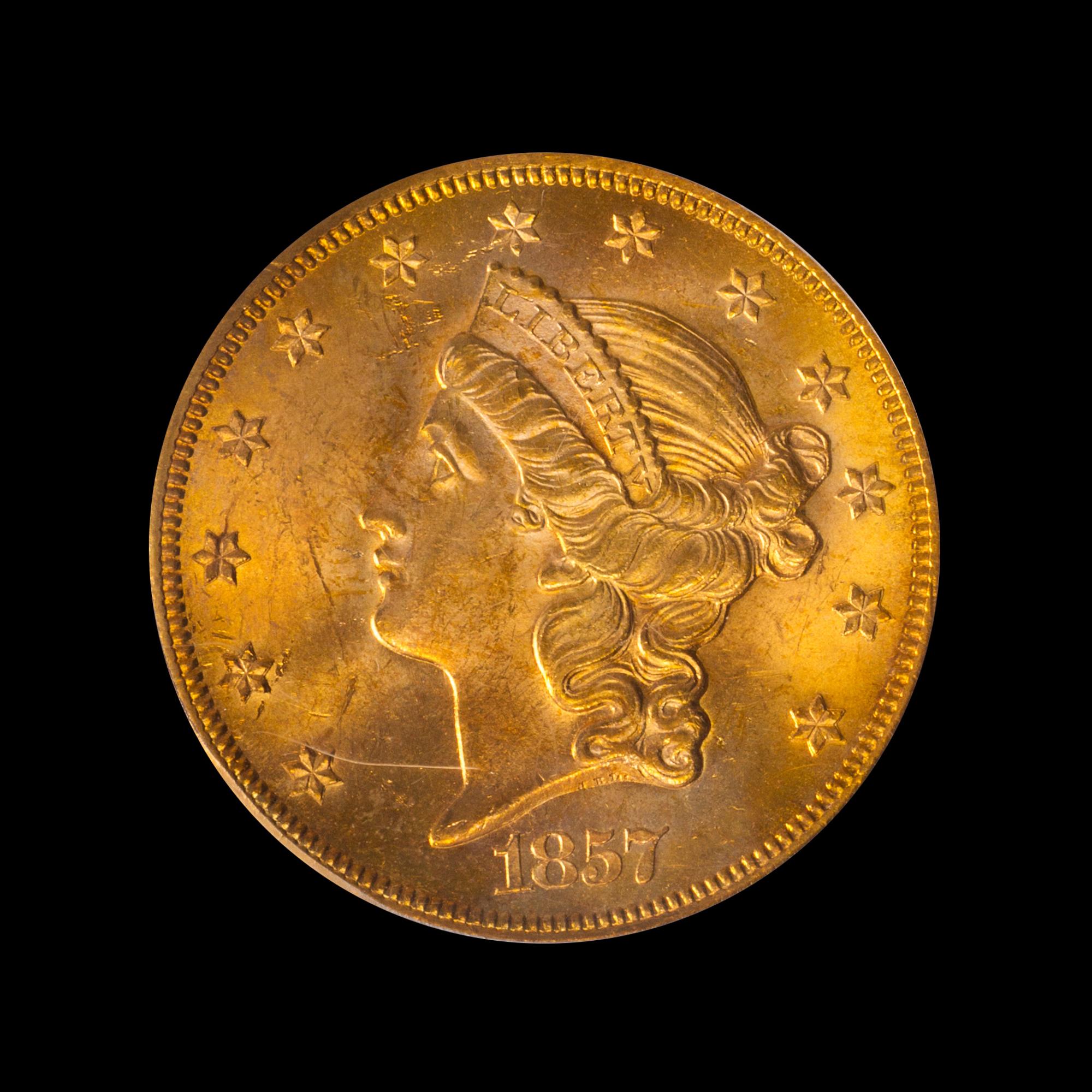 A United States 1857-S Liberty Head $20 Gold Coin