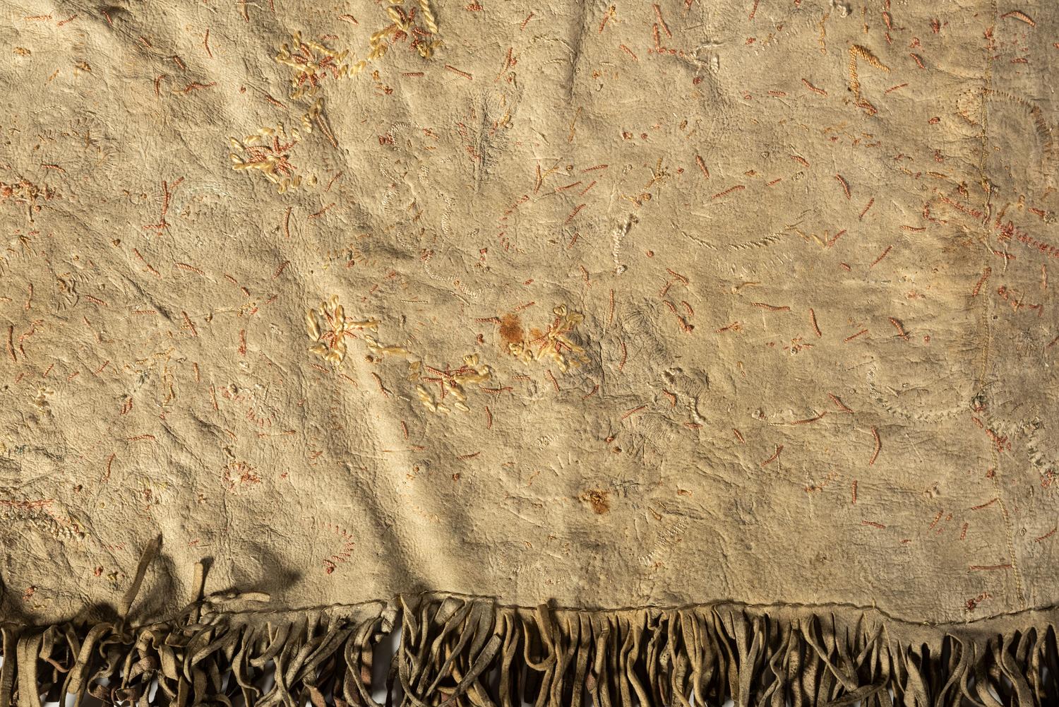A Unique Northeastern Embroidered and Painted Deerhide