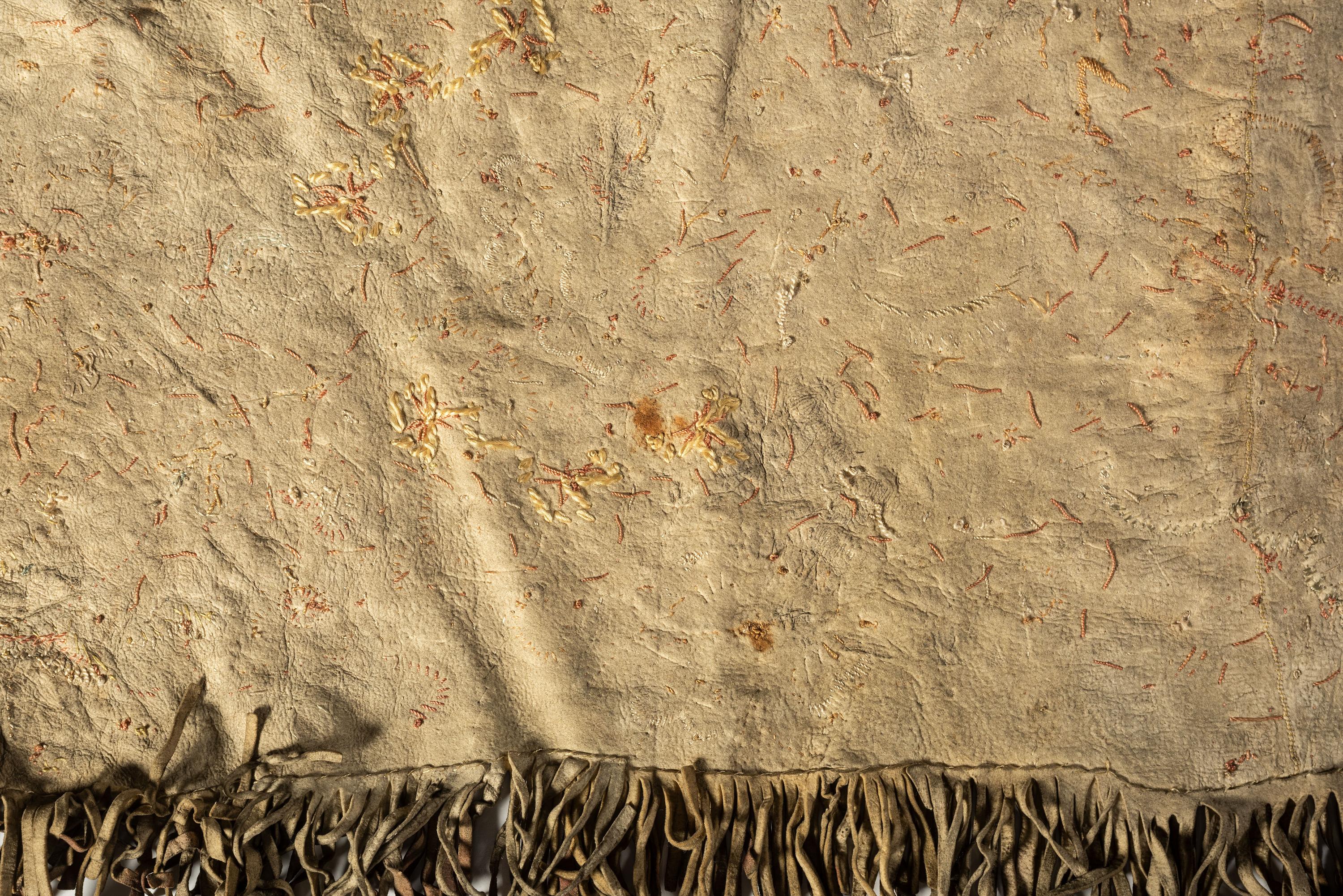A Unique Northeastern Embroidered and Painted Deerhide
