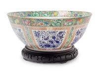 A Large Export Canton Famille Rose Porcelain Punch Bowl