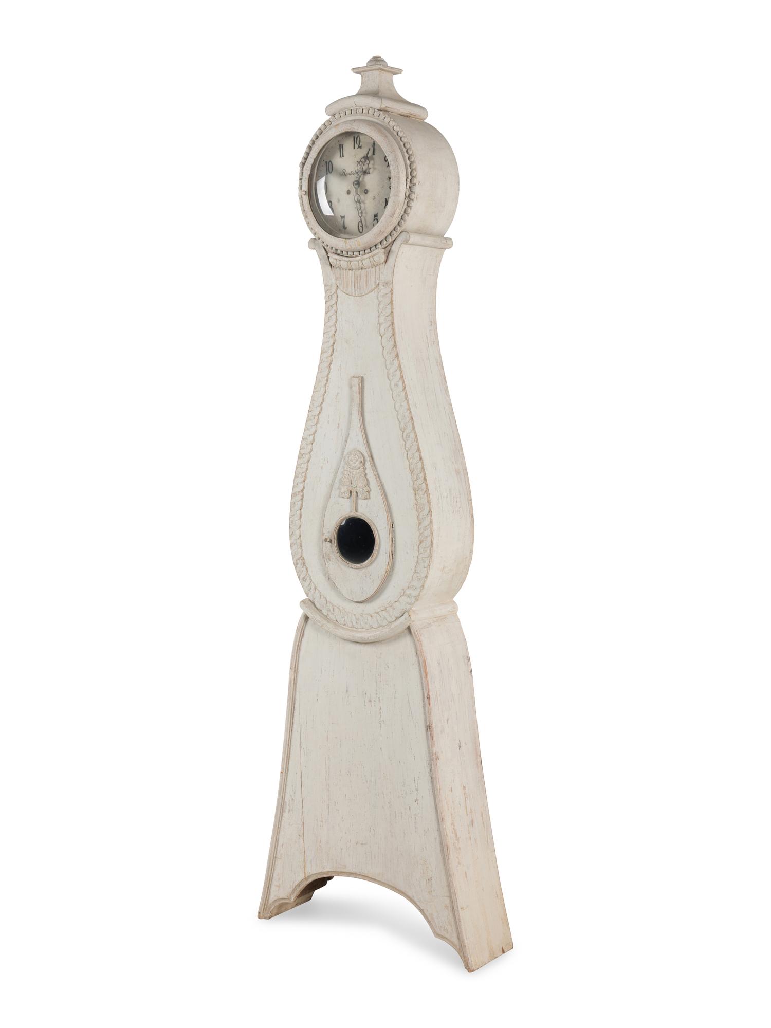 A Swedish Grey-Painted Tall Case Clock
