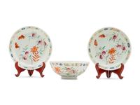 Three Chinese Famille Rose 'Peaches and Bats' Porcelain Articles