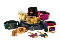 Eight Designer Belts by YSL, Oscar de la Renta, Bob Mackie and Two Etro Butterfly Keychains