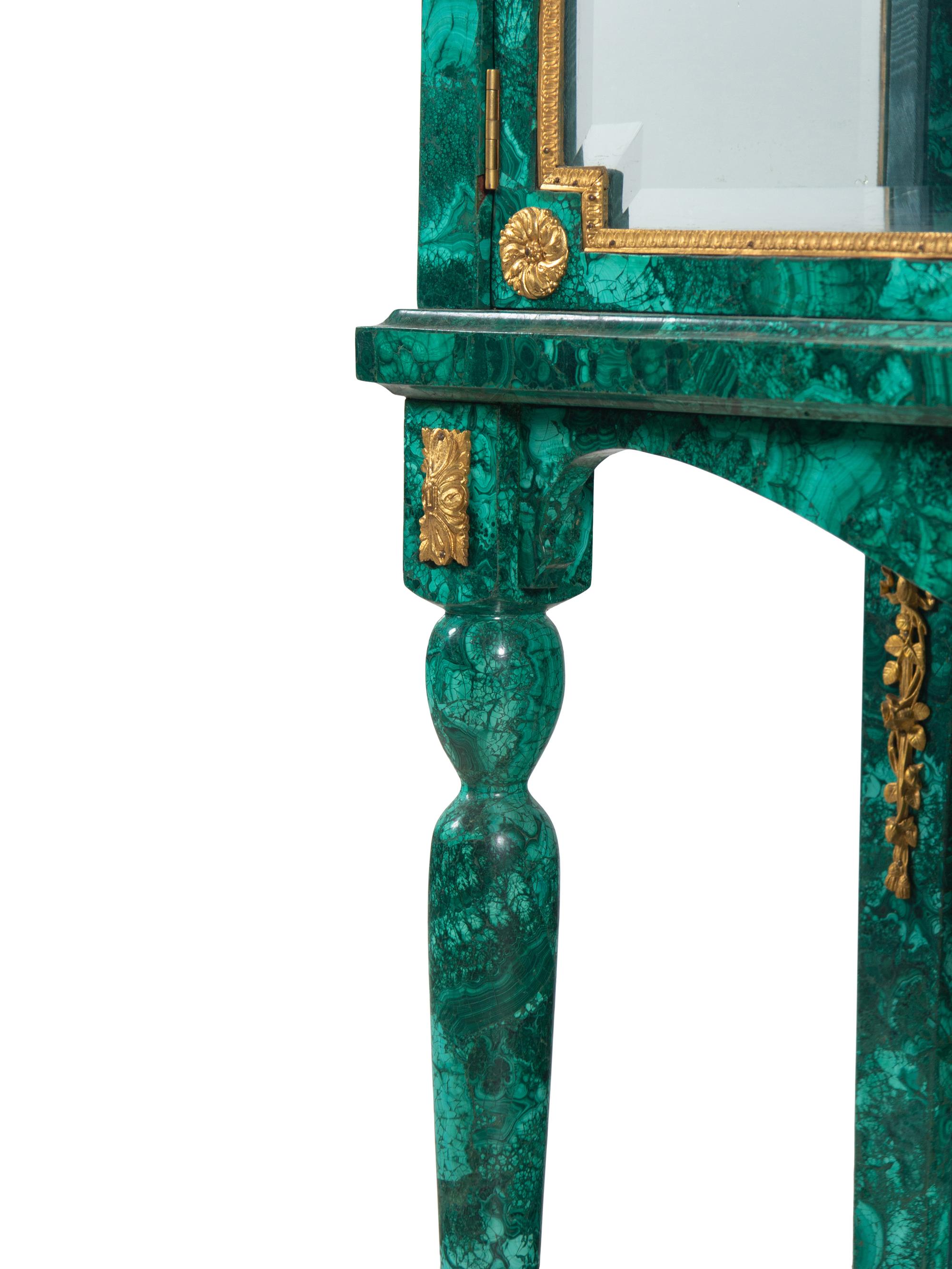 A Louis XVI Style Malachite Veneered Vitrine Cabinet