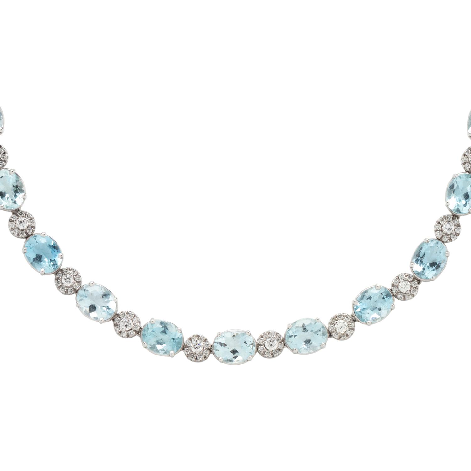 WHITE GOLD, AQUAMARINE, AND DIAMOND NECKLACE