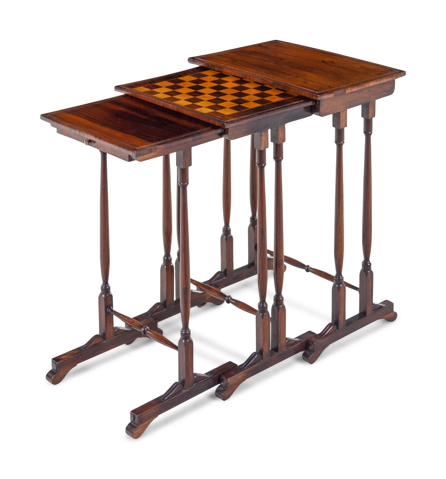 A Set of Three Regency Inlaid Rosewood Nesting Game Tables