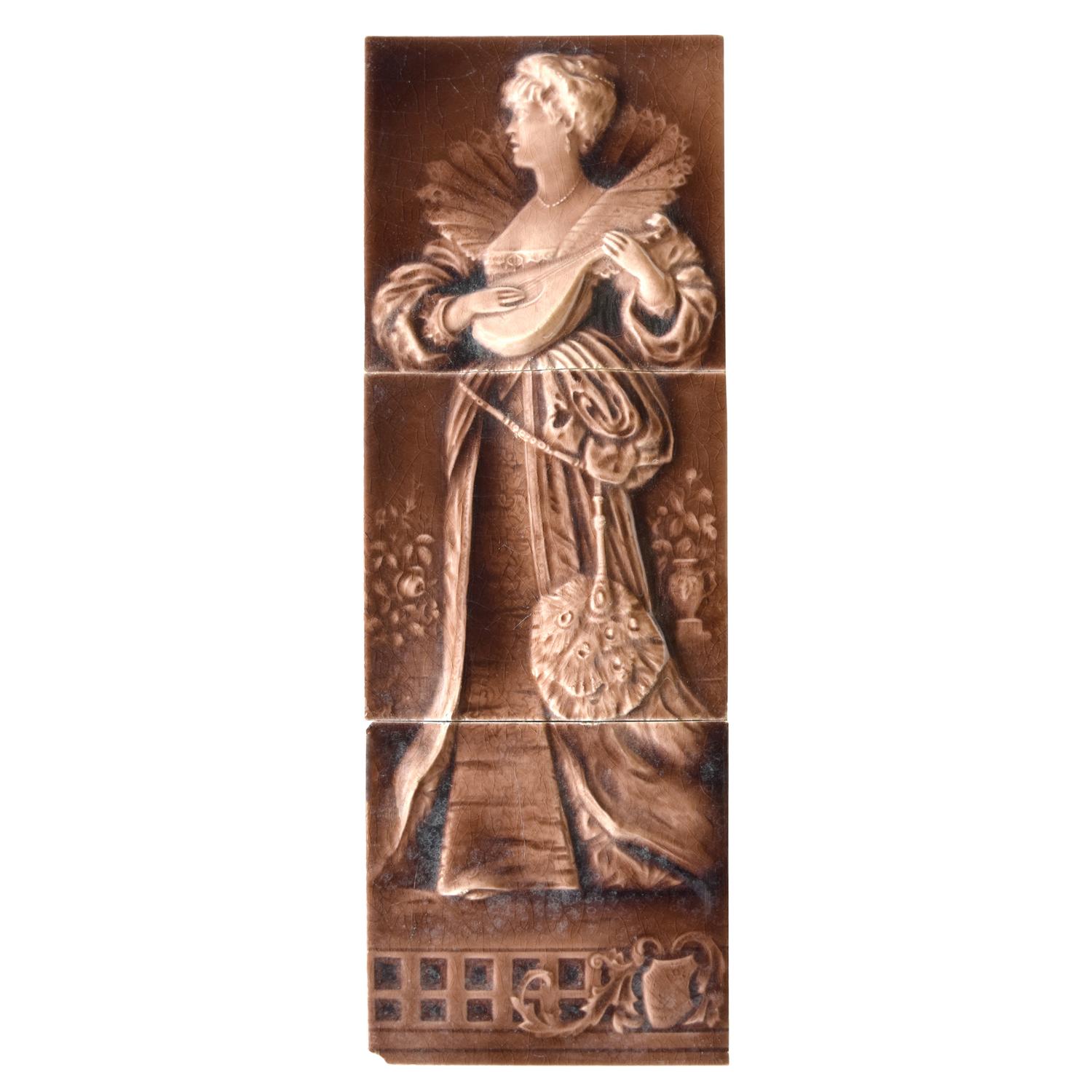 A Three Piece Glazed Ceramic Tile Set by Hamilton Tile Works 6" W x 1" D x 18" H — United States, 19th Century