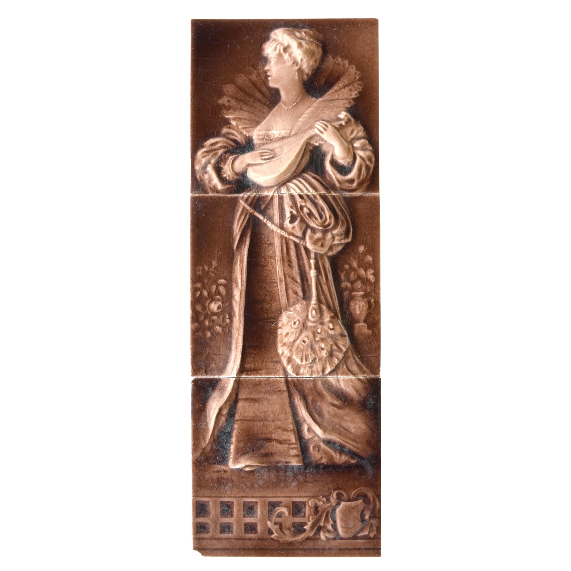 A Three Piece Glazed Ceramic Tile Set by Hamilton Tile Works 6" W x 1" D x 18" H — United States, 19th Century