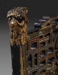 An Aesthetic Movement Painted, Parcel Gilt and Ebonized Bird-Carved Side Chair