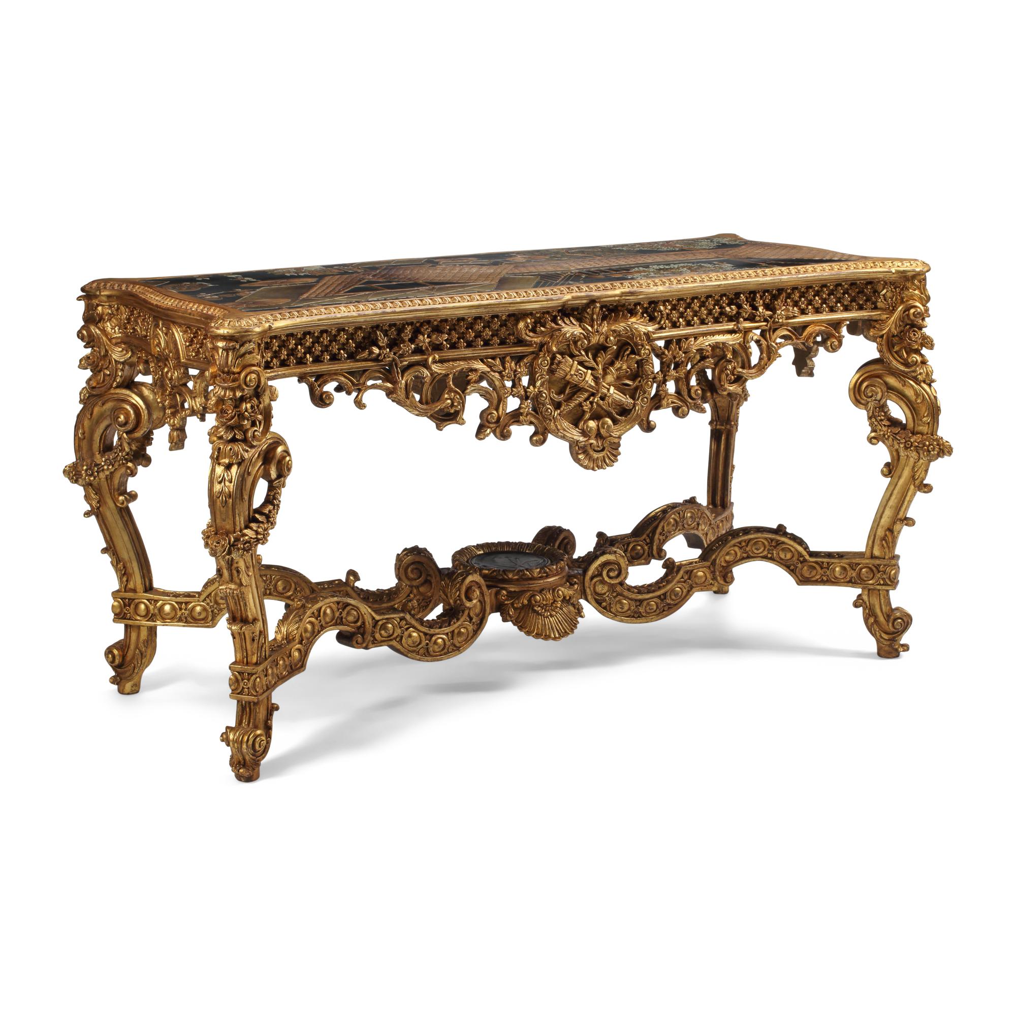 A Louis XV Style Giltwood and Chinese Lacquer Table