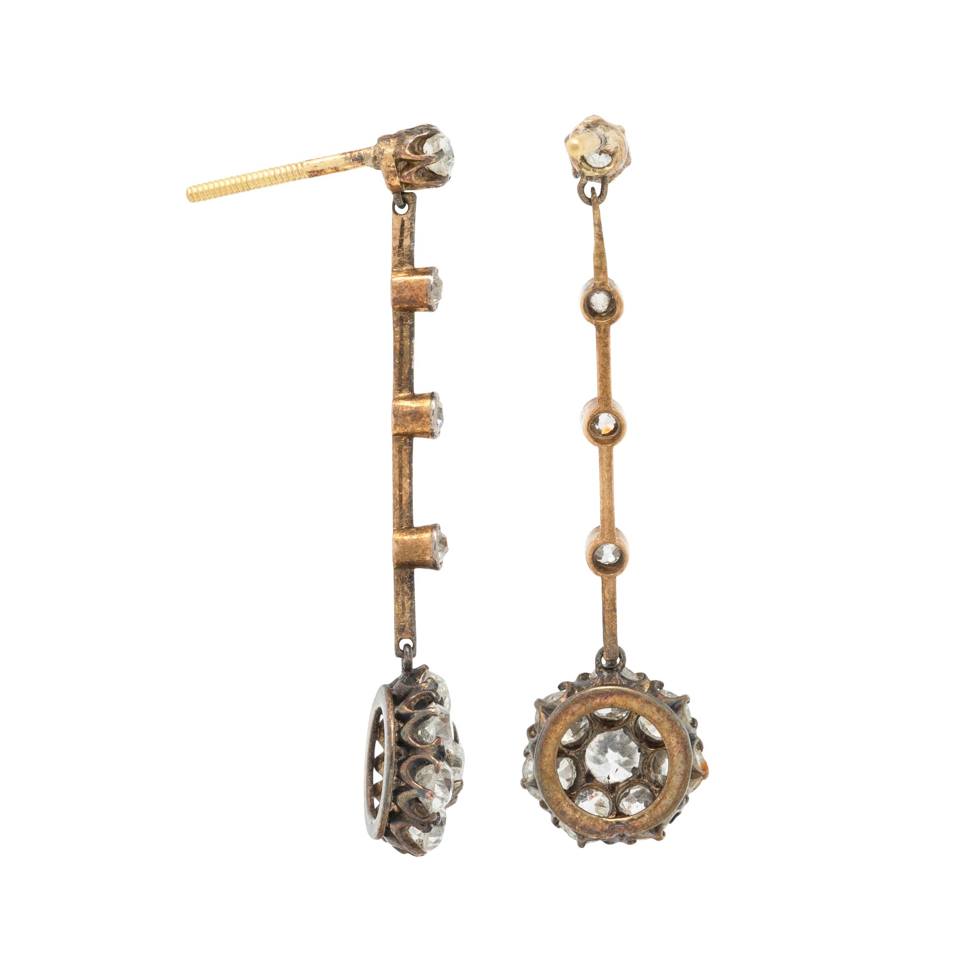 ANTIQUE, DIAMOND FLOWER DROP EARRINGS