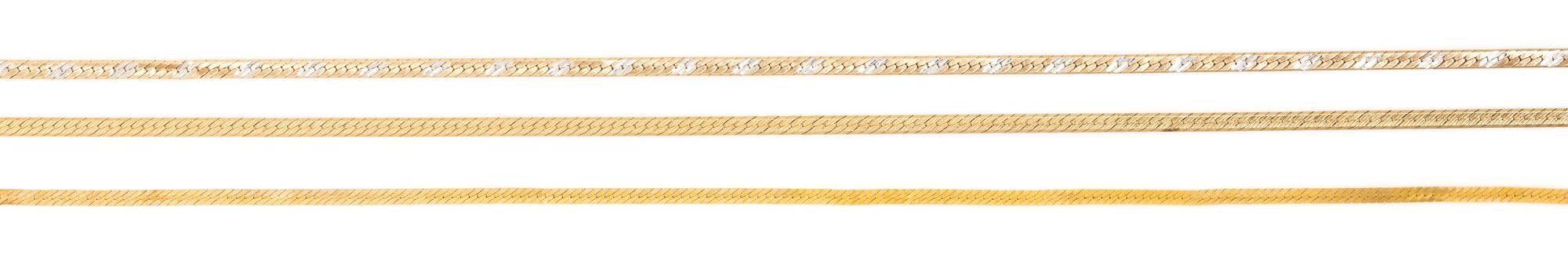 A Collection of 14 Karat Gold Herringbone Chain Necklaces, 15.50 dwts.