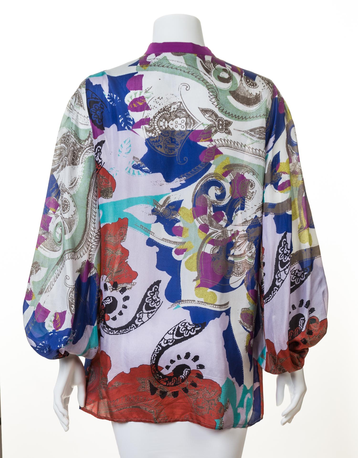 An Etro Multicolor Silk Sheer Blouse, Size 44.