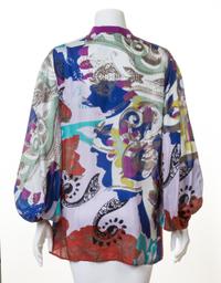 An Etro Multicolor Silk Sheer Blouse, Size 44.