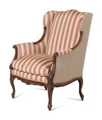A Pair of Louis XV Style Carved Wingback Armchairs