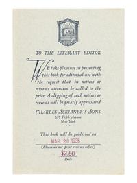 FITZGERALD, F. Scott (1896-1940). Taps at Reveille. New York: Scribner's, 1935.