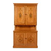 A Fine Edwardian Satinwood and Polychrome Painted Two-Part Serving Cabinet
